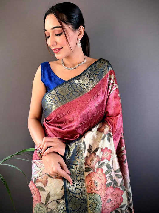 Rani Ombre Floral Digital Print Saree by My Store