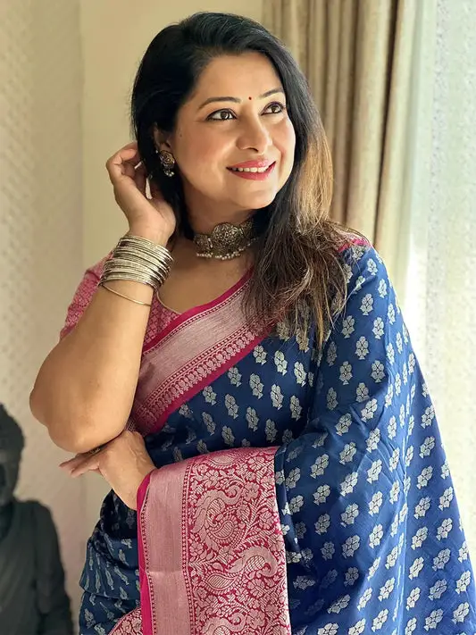 Blue Banarasi Katan Silk Butti Saree