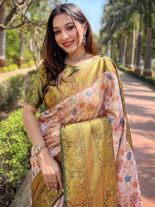 Chiku Colour Banarasi One Grm Tissue Silk Festive Wear Saree by My Store