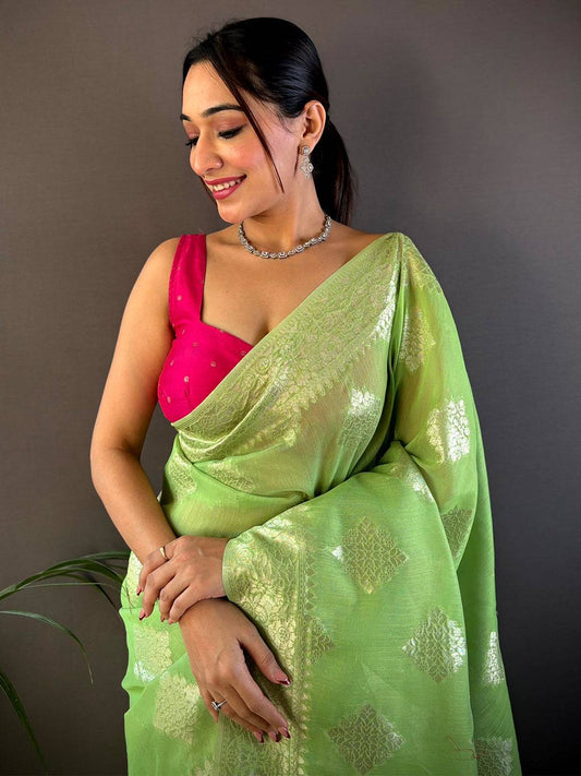 Graceful Cotton With Gold Zari Butta Saree by My Store