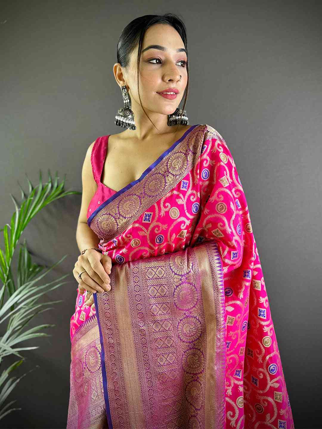 Magenta Minakari Ikkat Print Saree by My Store