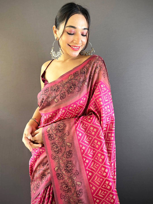 Rose Pink Patola Kalamkari Saree by My Store