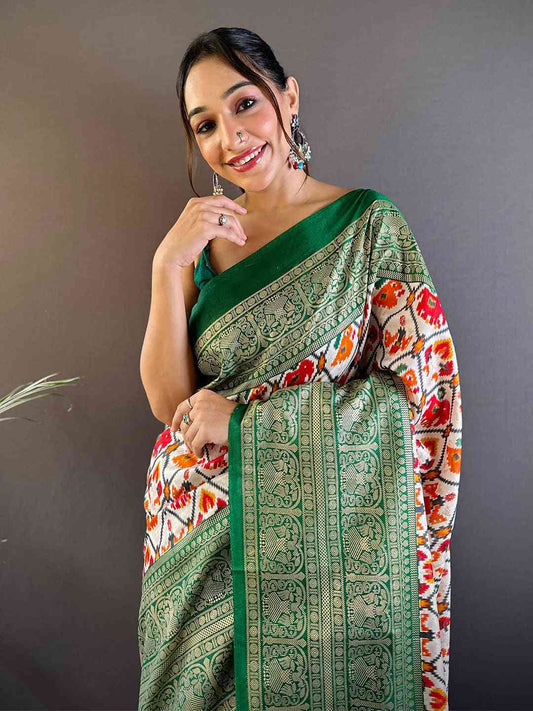 Soft Chanderi Silk Patola Design Festive Wear Saree by My Store