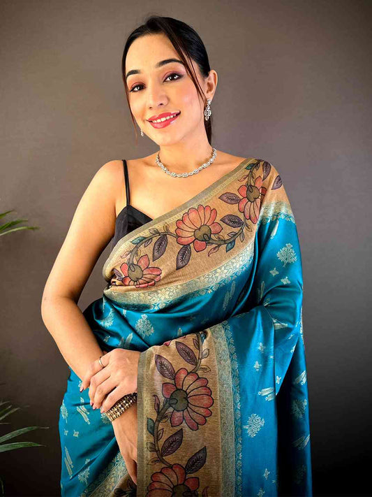 Rama Soft Silk Kalamkari Printed Pallu Saree by My Store