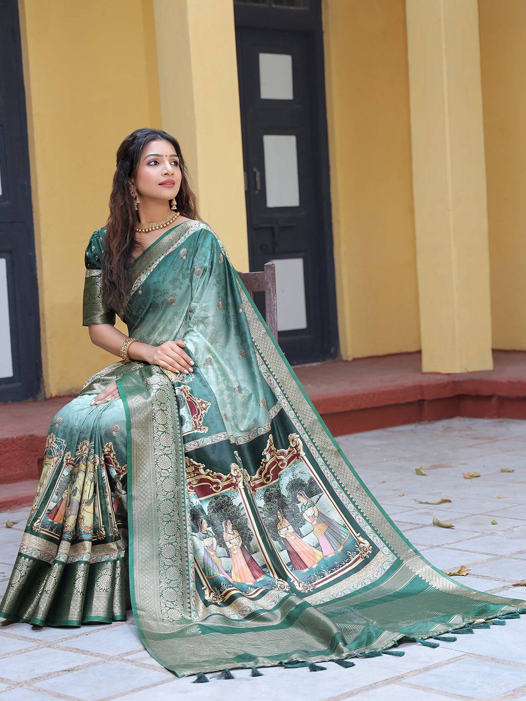 Pure Viscose Dola Silk Saree With Zari Weaving Pallu In Green Colour - Luxe by My Store