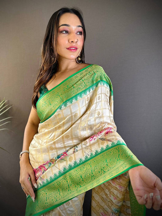 Green Floral Bloom Kovai Rettapet Saree by My Store