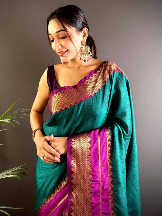 Gold Zari Magenta Accent Saree by My Store