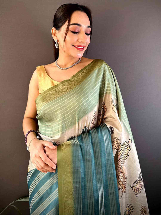 Pista Soft Crep Silk Ombre Print Saree by My Store