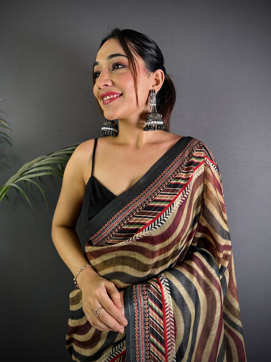 Vibrant Geometric Printed Linen Saree