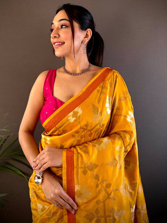 Soft Silk Geometric Floral Printed Saree by My Store