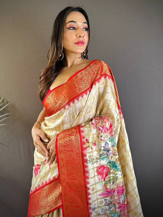Red Floral Bloom Kovai Rettapet Saree by My Store