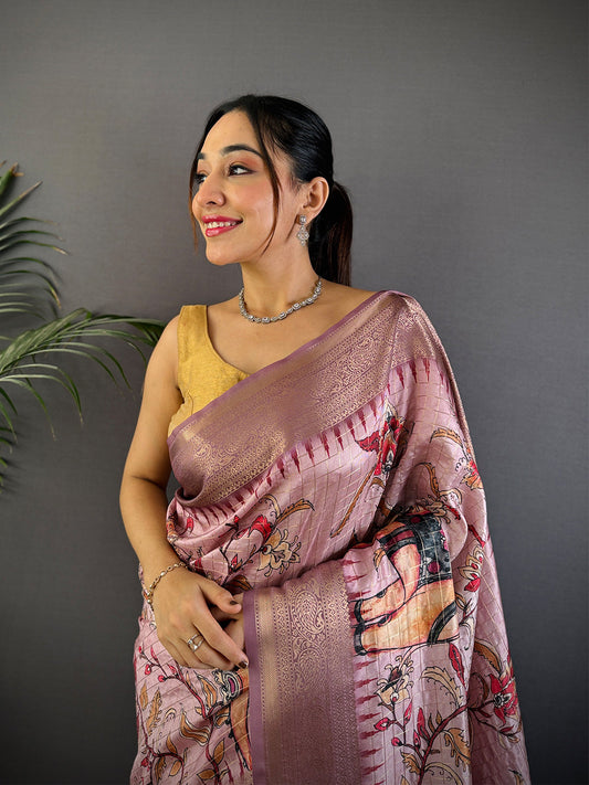 Rose Gold Freehand Design Gadwal Saree by My Store