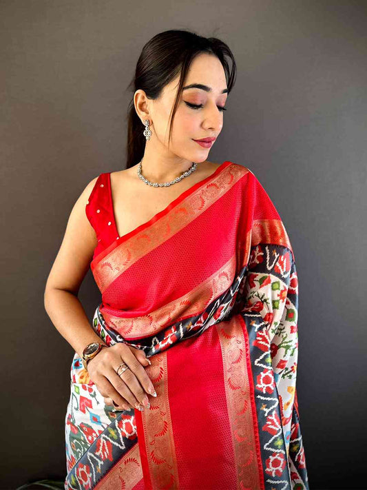 Elegant Soft Silk Ikkat Pochampally Saree by My Store