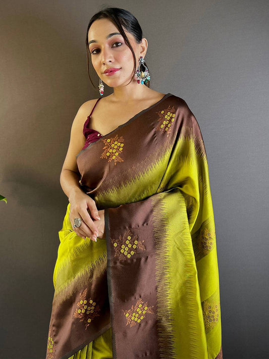 Green Sami Banarasi Tussar Silk Saree by My Store