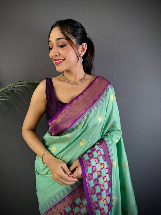 Royal Minakari Chess Border Soft Silk Saree by My Store