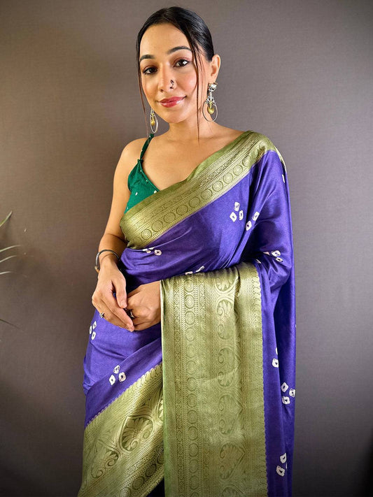 Kalamkari Bandhani Soft Silk Saree by My Store