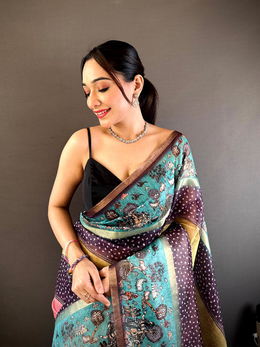 Graceful Soft Chanderi Cotton Bandhej Print Saree by My Store