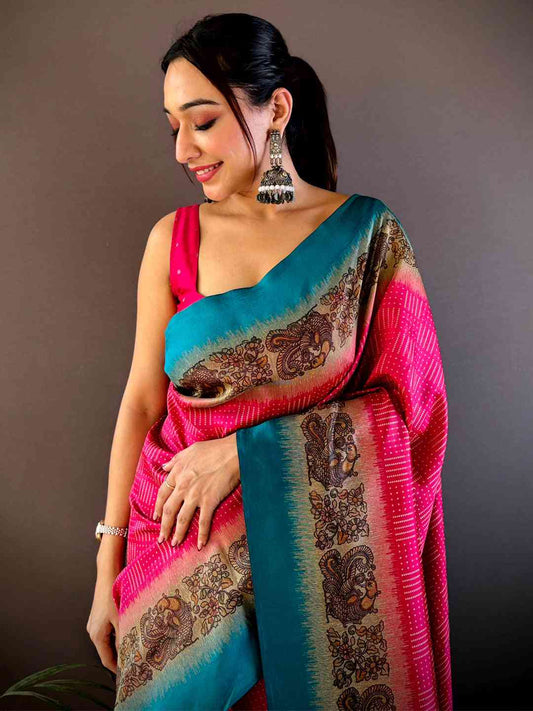 Rani Soft Silk Kalamkari Pallu Saree by My Store