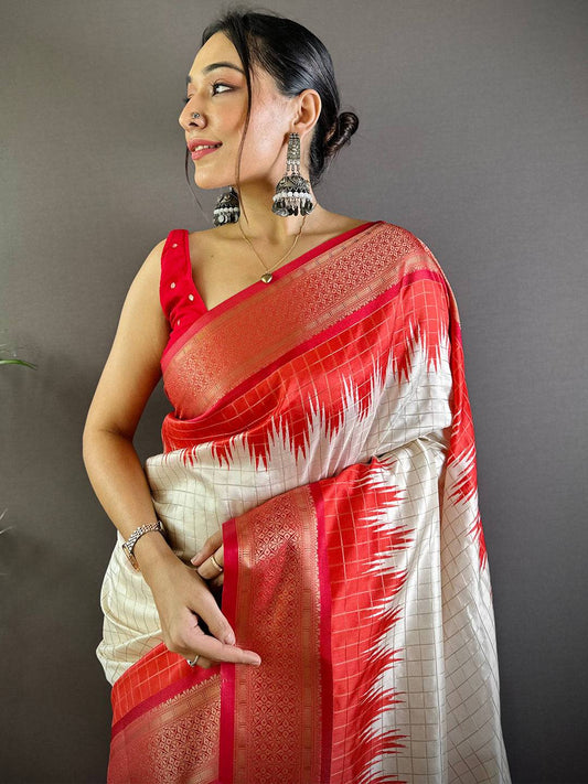 Designer Soft Silk Zari Chex Saree by My Store