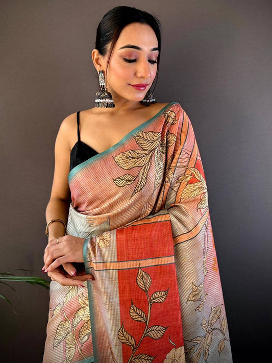 Rama Abstract Floral Zari Tussar Saree by My Store