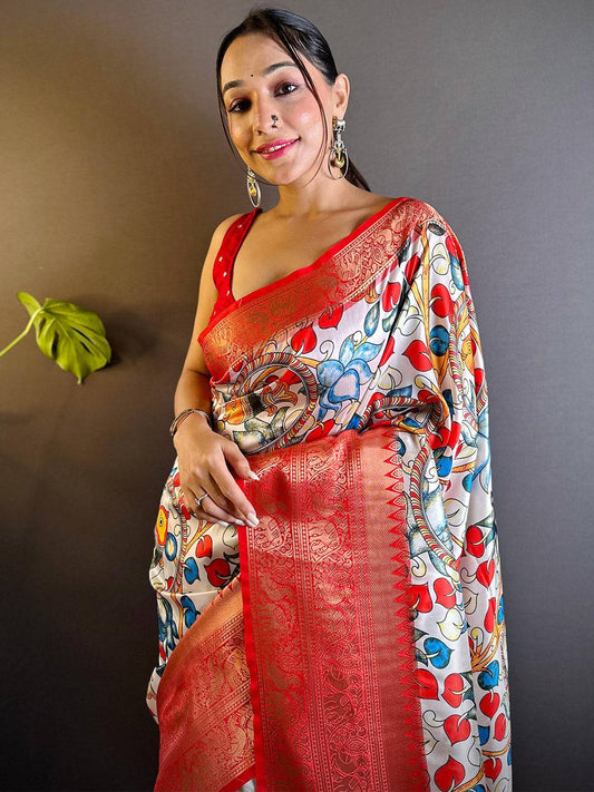 Elegant Kanchi Zari Kalamkari Silk Saree by My Store