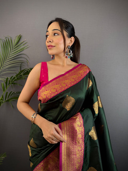 Green Soft Gadwal Silk Saree by My Store