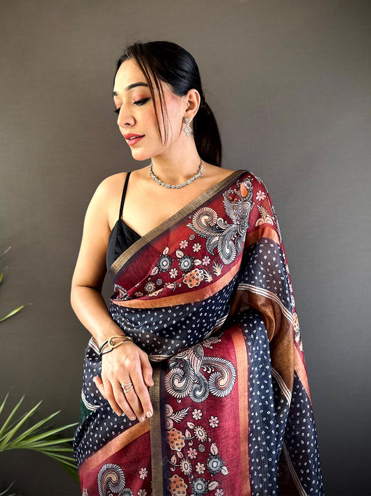 Radiant Soft Chanderi Cotton Bandhej Print Saree by My Store
