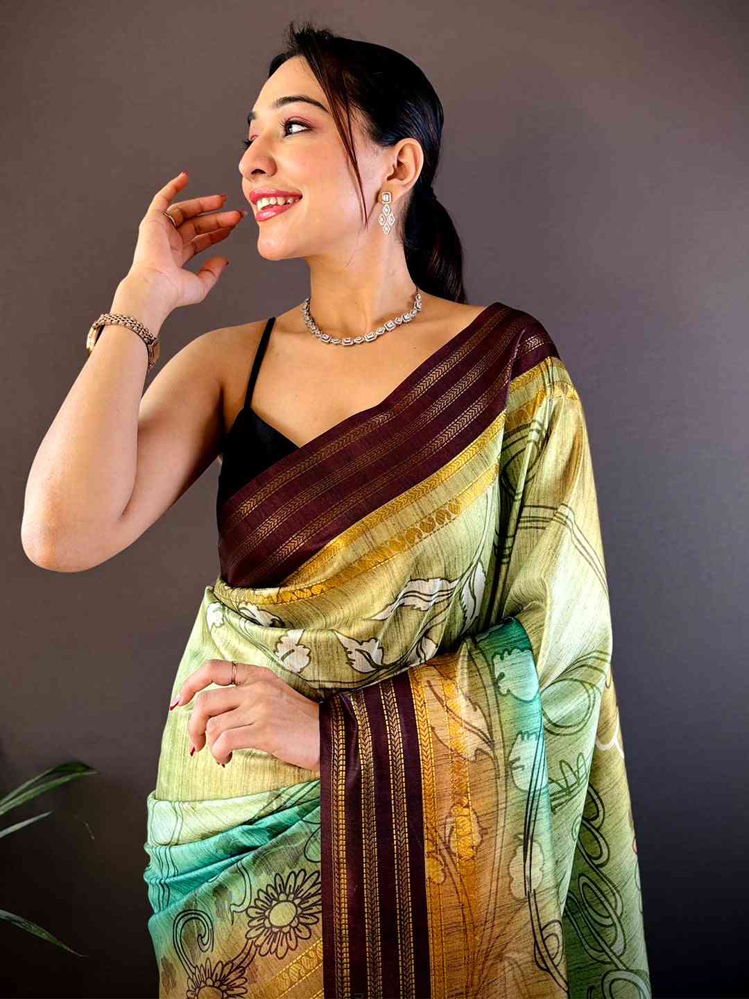 Light Green Soft Silk Abstract Geometric Saree by My Store