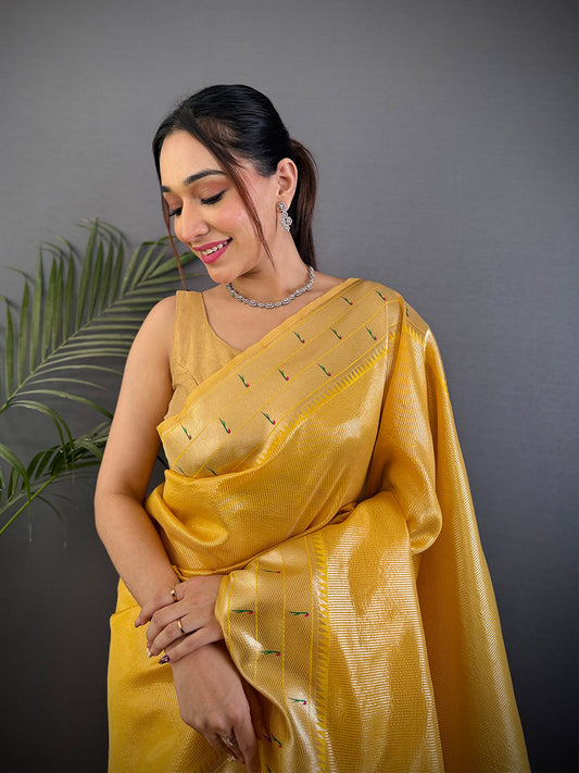 Yellow Soft Zari Tissue Paithani Saree