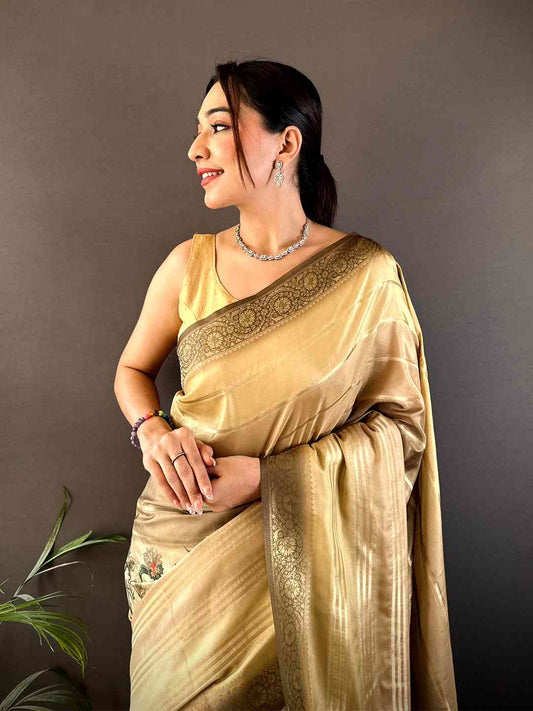 Olive Kalamkari Ombre Crepe Silk Saree by My Store