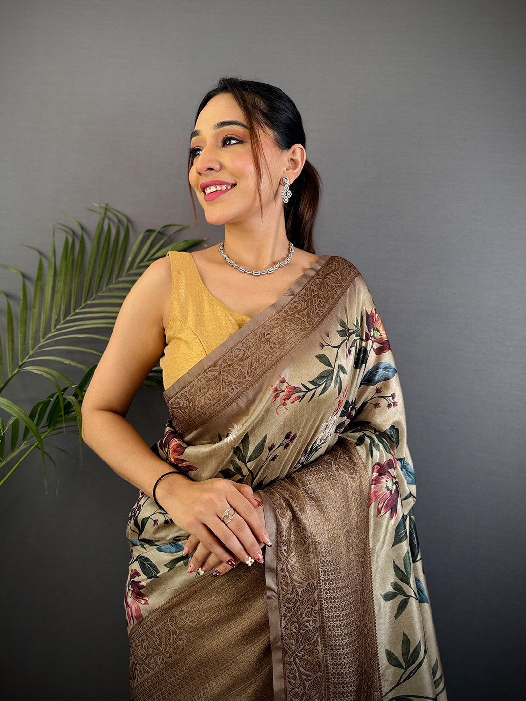 Radiant Black Aura Silk Floral Print Saree