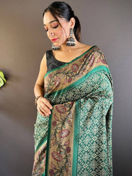 Rama Patola And Kalamkari Fusion Saree by My Store