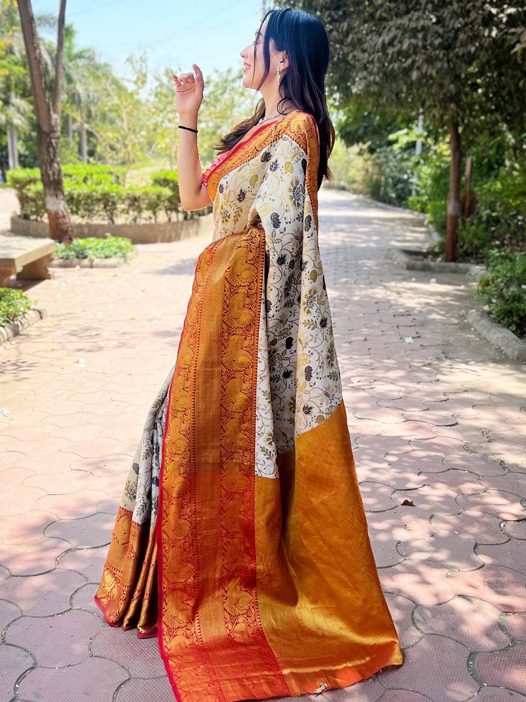 Red Colour Banarasi One Grm Tissue Silk Festive Wear Saree by My Store