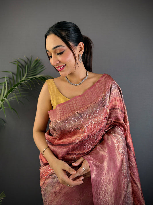 Rust Red Kanjivaram Silk Digital Print Saree by My Store