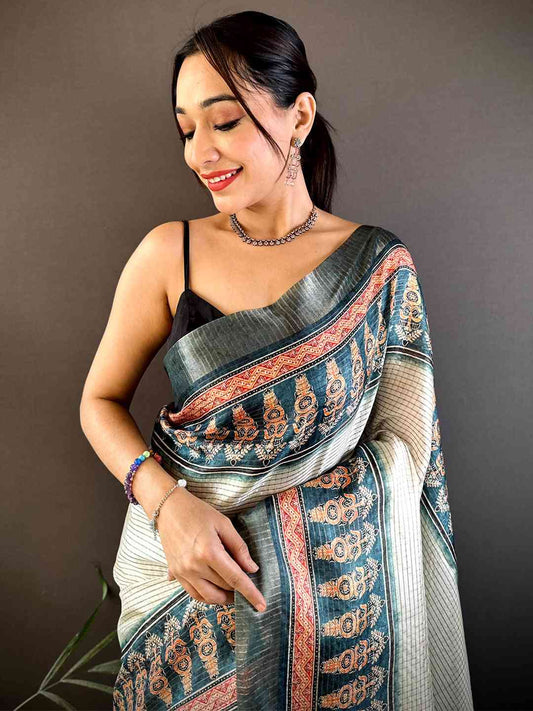 Radiant Rama Soft Silk Digital Print Saree by My Store