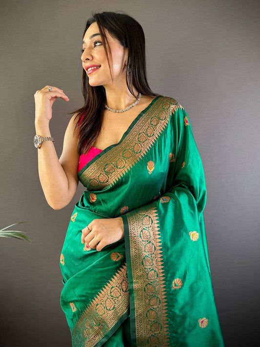 Rama Soft Silk Coppar Zari Weaving Saree by My Store