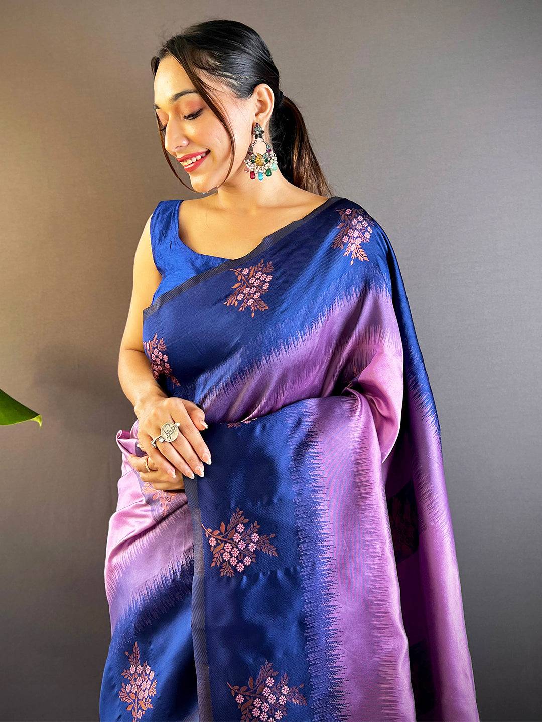 Violet Sami Banarasi Tussar Silk Saree