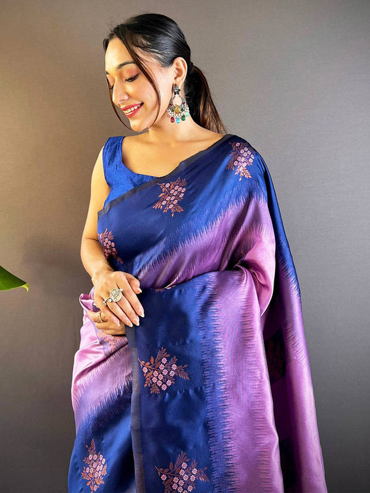 Violet Sami Banarasi Tussar Silk Saree