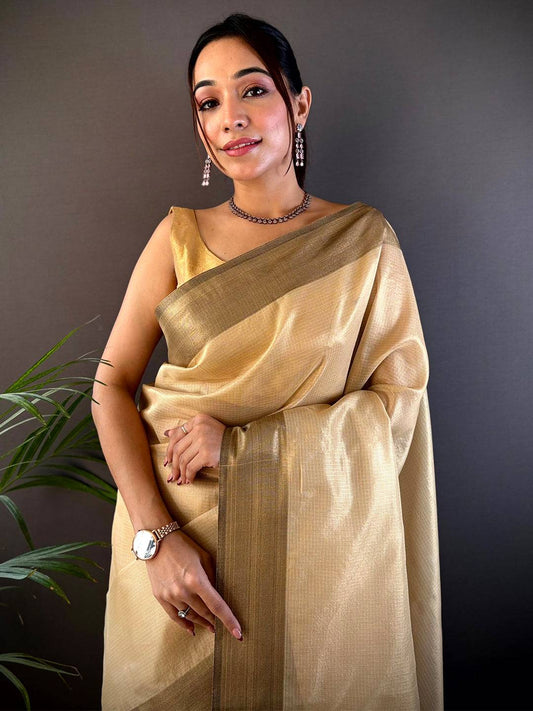 Gold Banarasi Tissue Silk Butti Design Saree by My Store