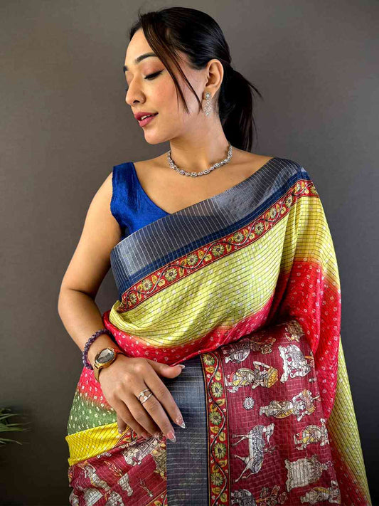 Graceful Silk Blend Bandhani Print Saree by My Store