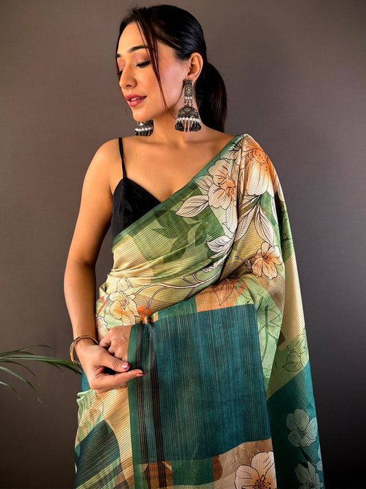Pista Semi-Gold Zari Abstract Tussar Saree by My Store