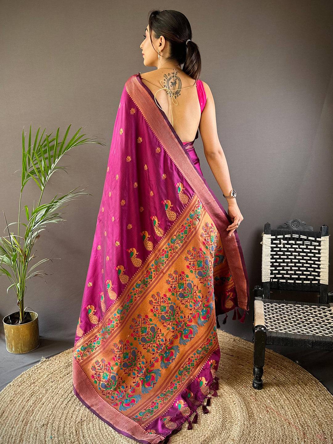 Copper Allure Soft Silk Wine Saree by My Store