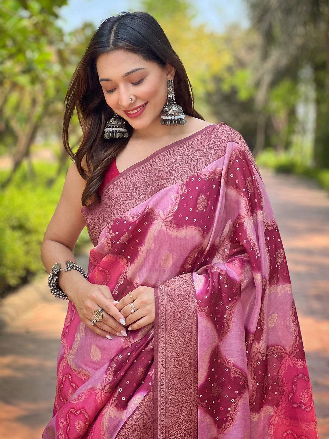 Lavender Digital Block Placement Print Saree by My Store