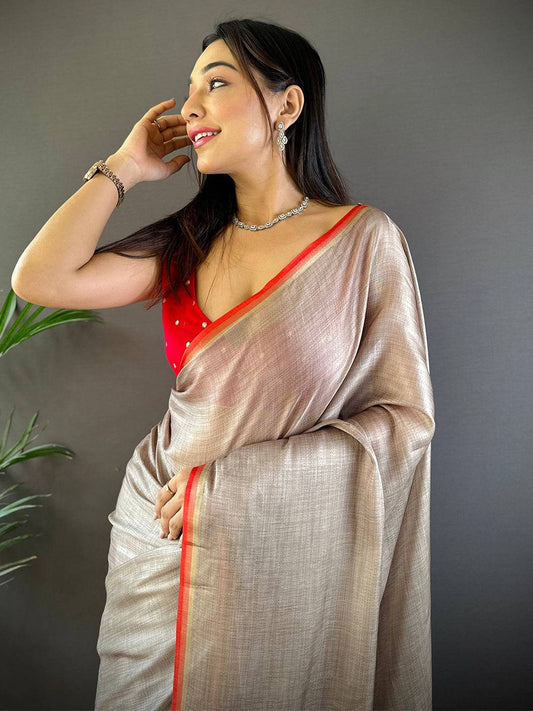 Radiant Ember Satin Tissue Saree by My Store