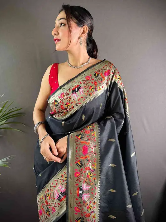 Black Yevla Paithani Meenakari Saree