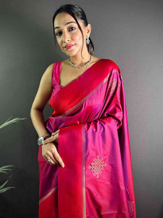 Red Kolam Silk Heritage Saree by My Store