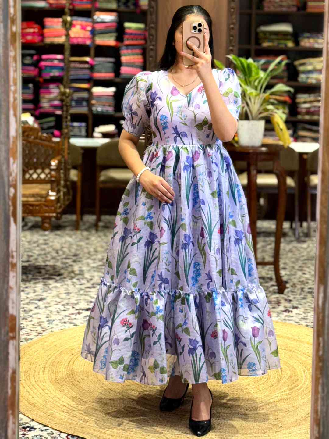 Lavender Floral Print Midi Dress by My Store