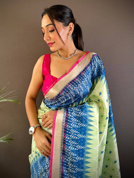 Pista Ikkat Paithani Soft Silk Saree by My Store
