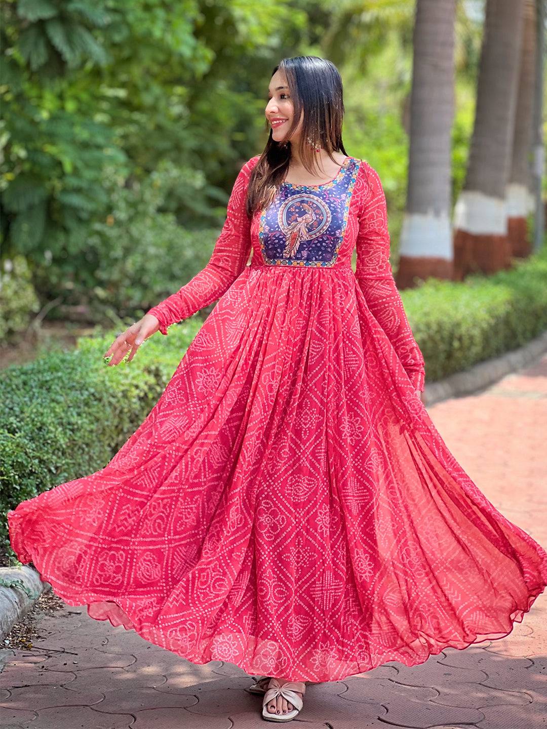Cherry Red Bandhej Print Dress by My Store