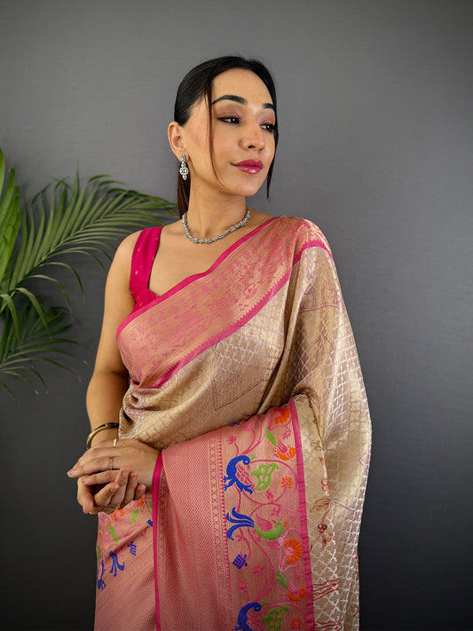 Ethereal Kora Muslin Floral Kalamkari Saree by My Store